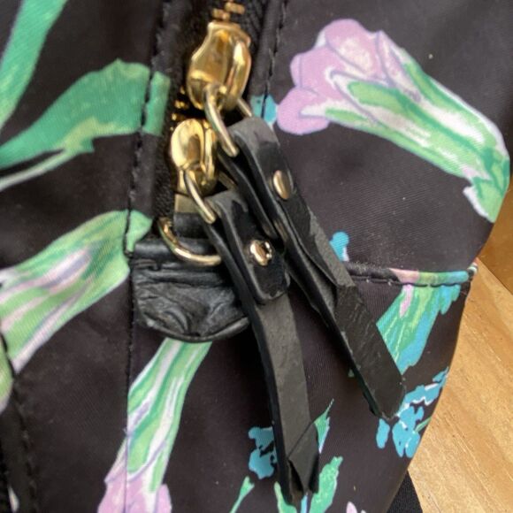 Kate Spade Medium Backpack Purse Hummingbird Black Floral Canvas